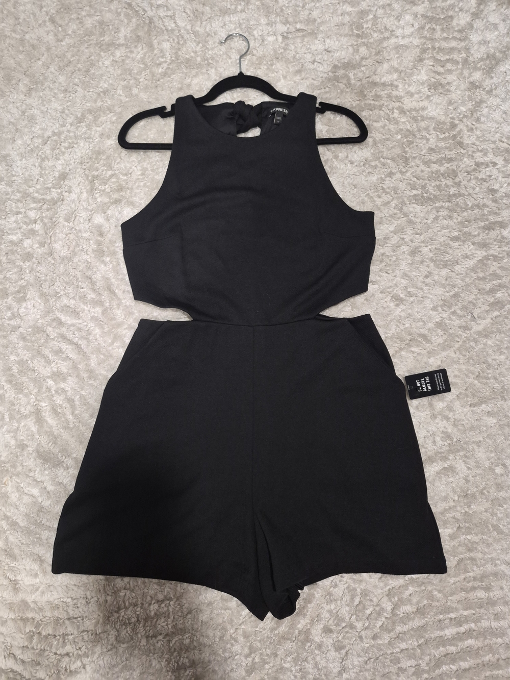 Express Black Cutout Romper with High Neck